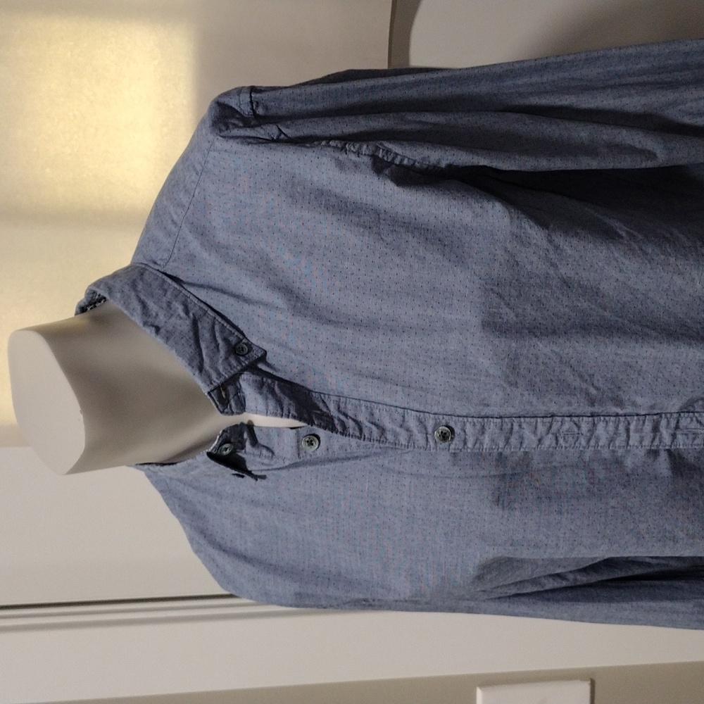 Denim & Flower mens light blue polka dot cotton shirt. Large